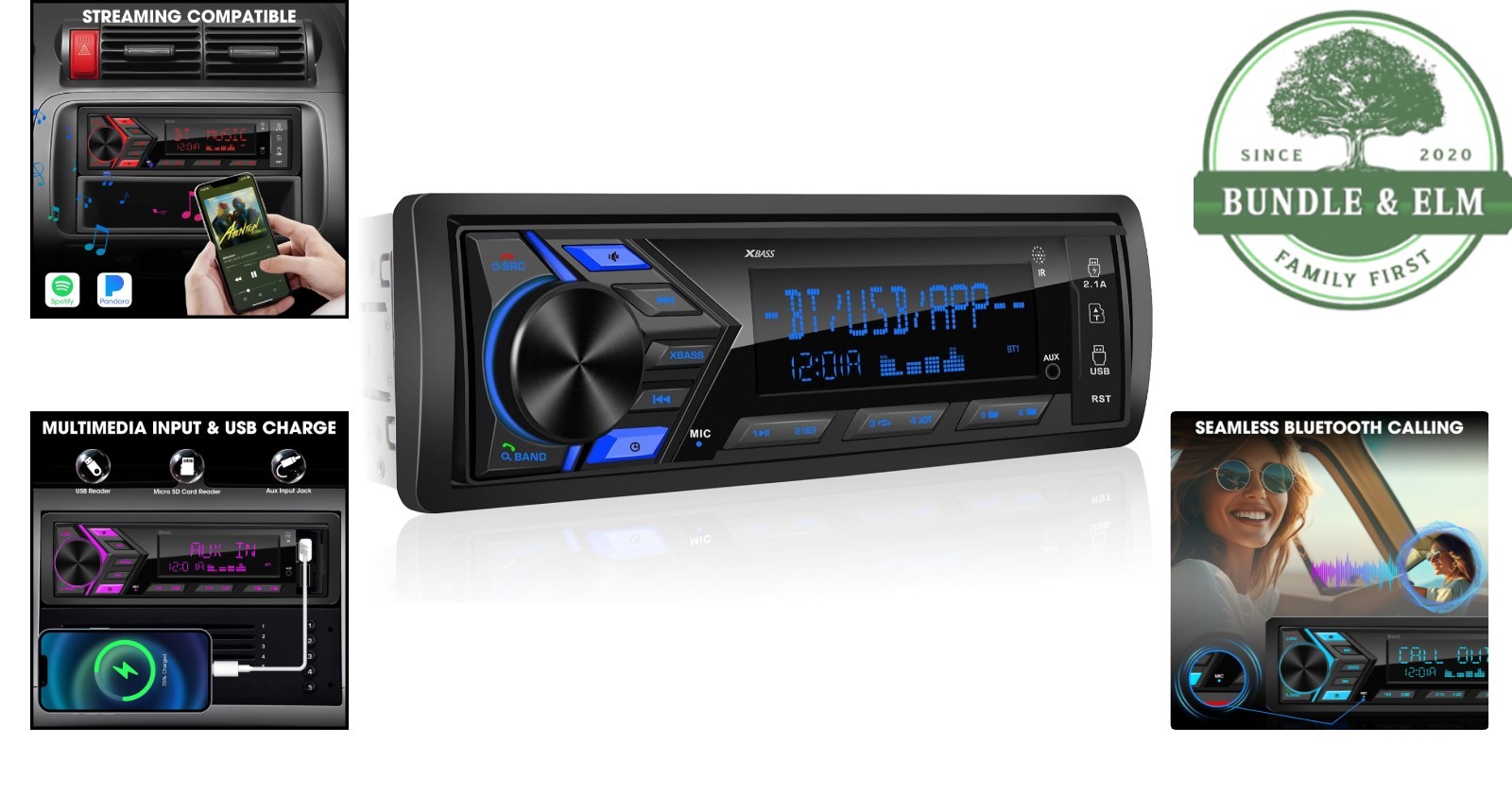 Single Din Car Stereo Bluetooth with Digital LCD Display and USB Fast Charging