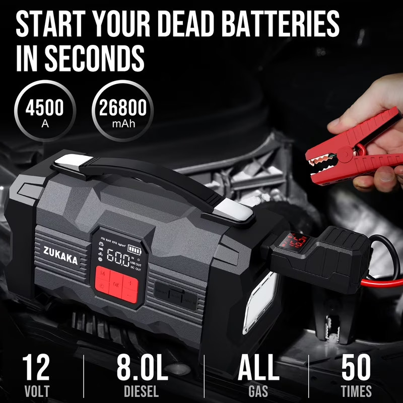 Car Jump Starter 6000A 150 PSI Air Compressor 12V Battery Booster Charger