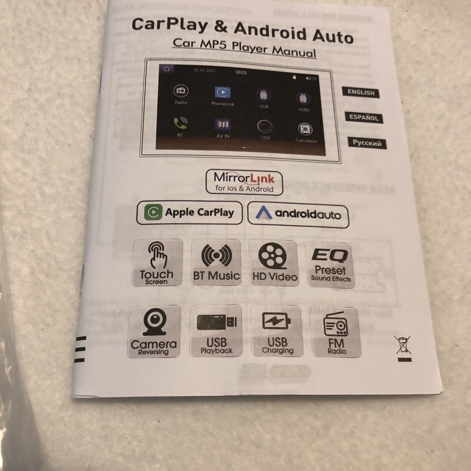 5 Inch Single Din Car Stereo Built-in Apple CarPlay/Android Auto/Mirror-Link