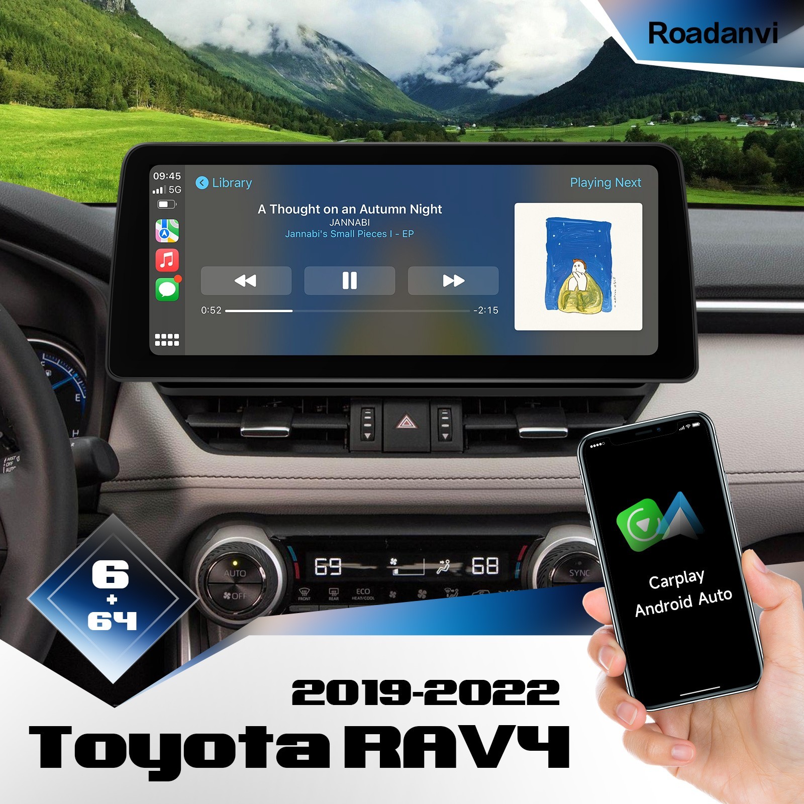Roadanvi 12.3″ Android Radio for Toyota RAV4 2019-2022 WiFi Navigation GPS X12
