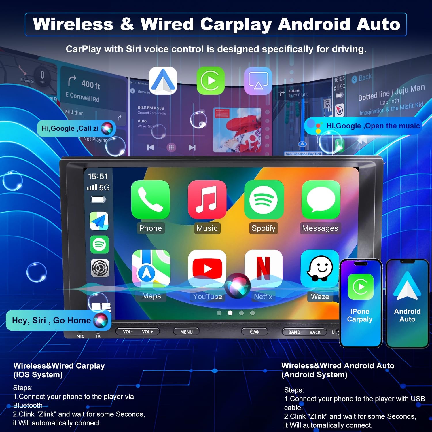 7″ Touchscreen Wireless Carplay Stereo for 1995-2004 Tacoma, 1992-2002 4Runner