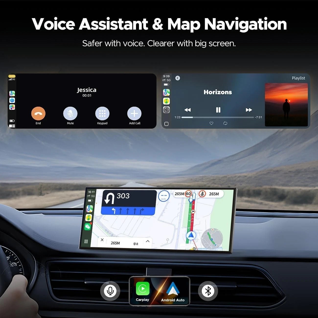 Volam 3 in1 11.26″ Wireless CarPlay AI Screen w/ Net-flix YouTube Backup Camera