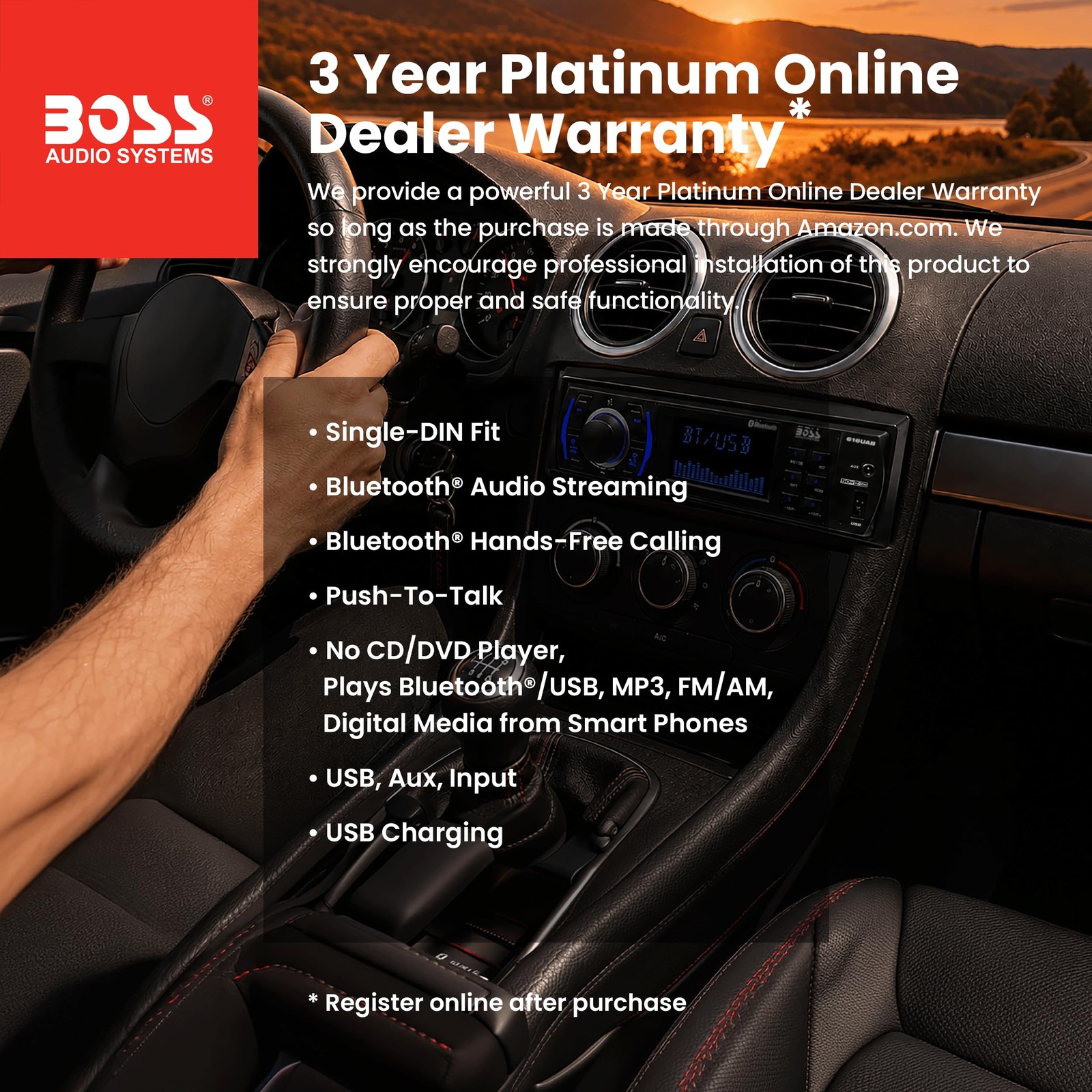 BOSS Audio Systems 616UAB Car Stereo With Bluetooth – Single DIN, MP3, Black