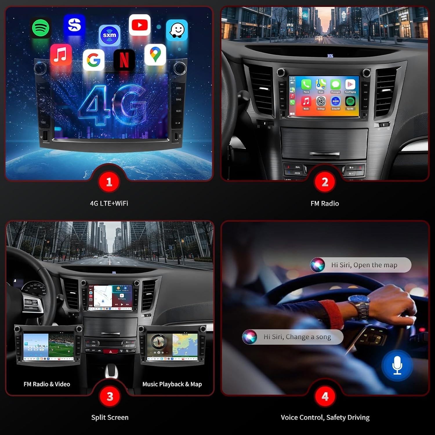 QLED Wireless Carplay Android Auto Stereo for 2010-2014 Subaru Legacy Outback
