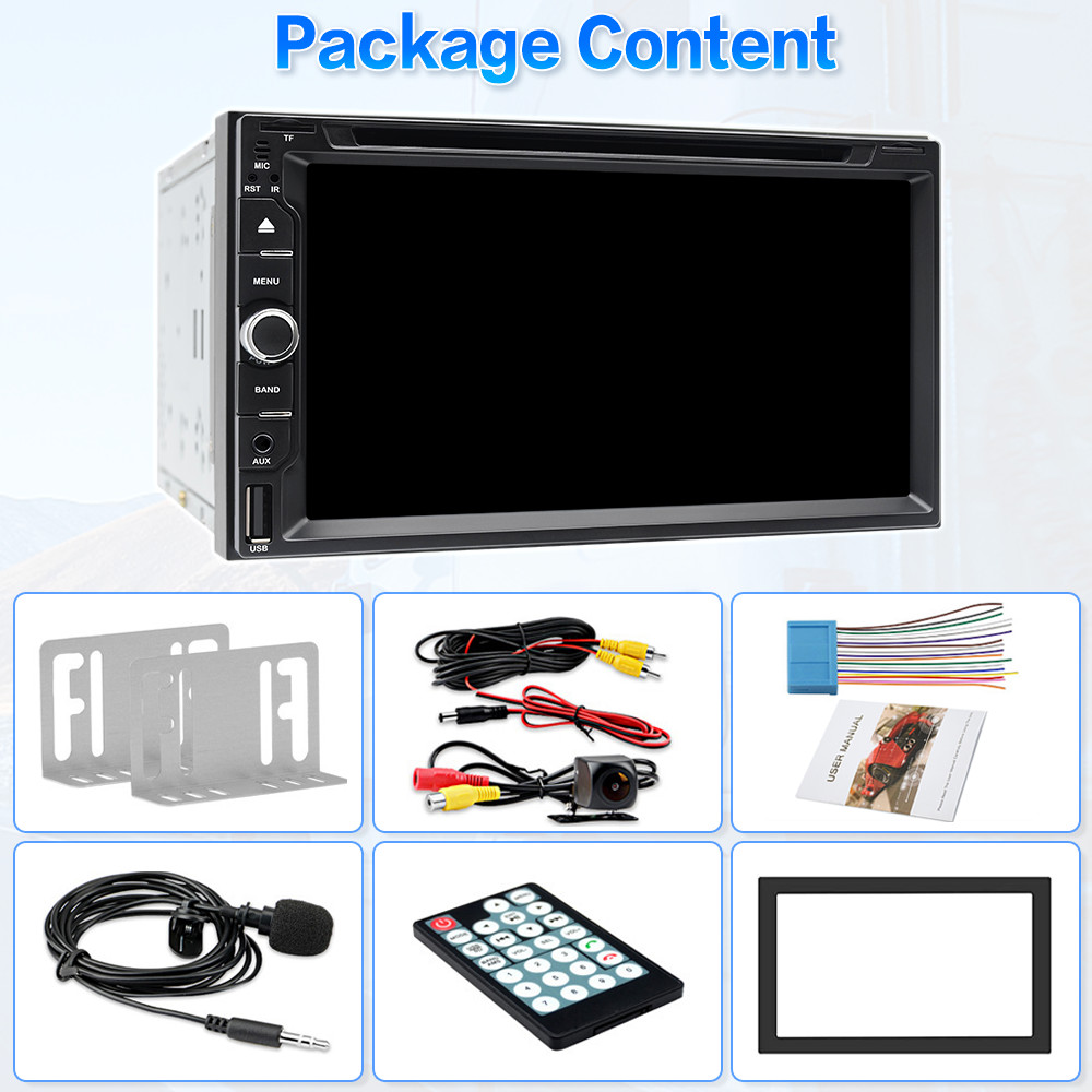 Car Stereo Bluetooth Carplay Radio Double 2 Din 7″ CD DVD Player Backup Camera