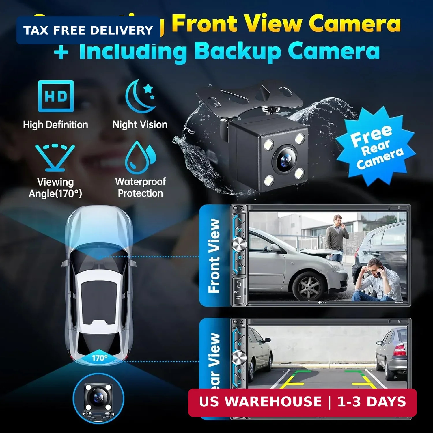 PLZ 7″ Wireless Double Din Car Stereo Apple Carplay Radio Screen for Car Audio R