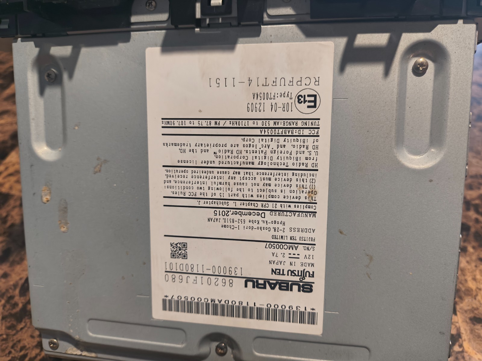 2016 – 2017 Subaru Impreza Crosstrek Starlink AM FM Radio 86201FJ680