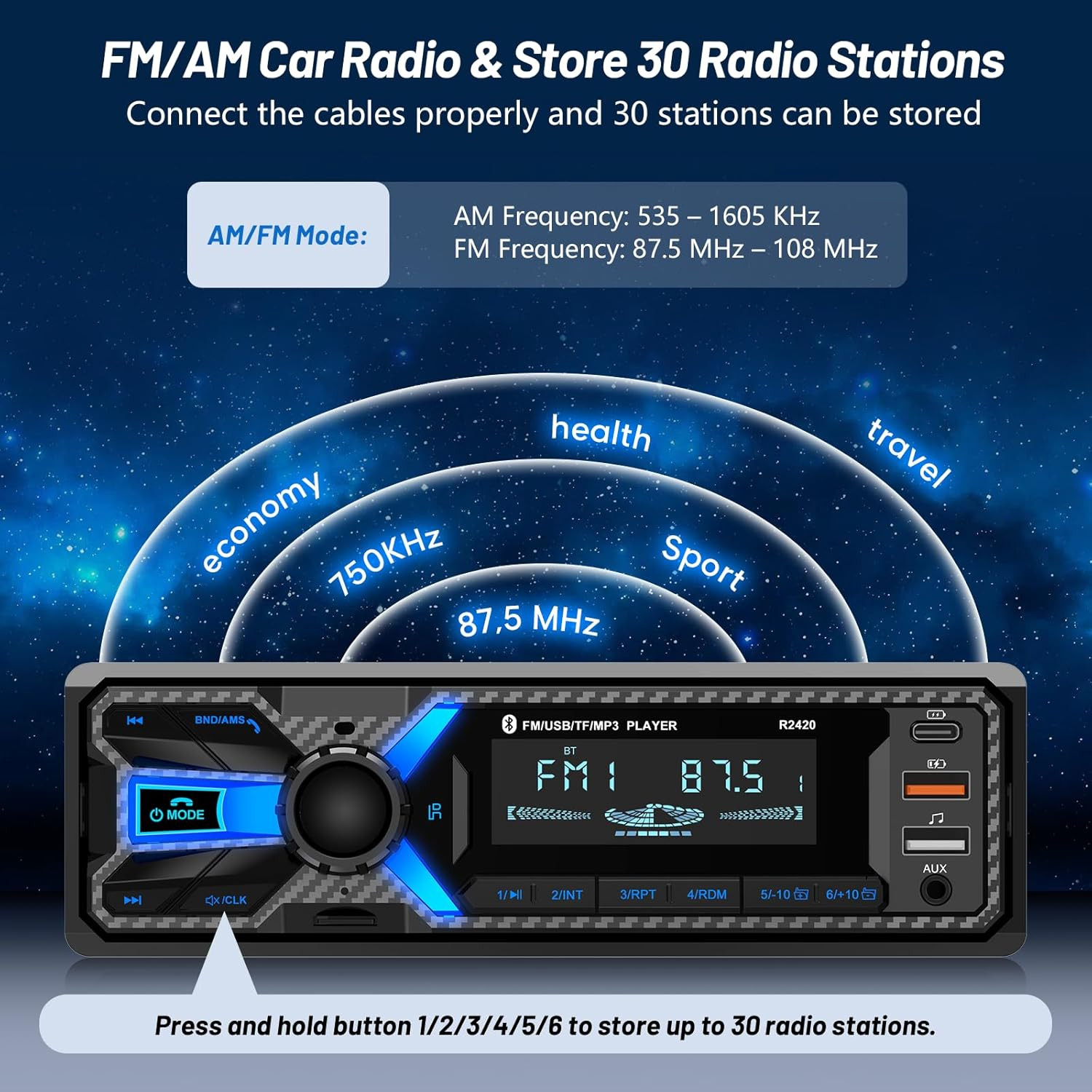 Car Radio Bluetooth with Type-C/Usb Port, FM/AM Single Din Car Stereo Radio wit