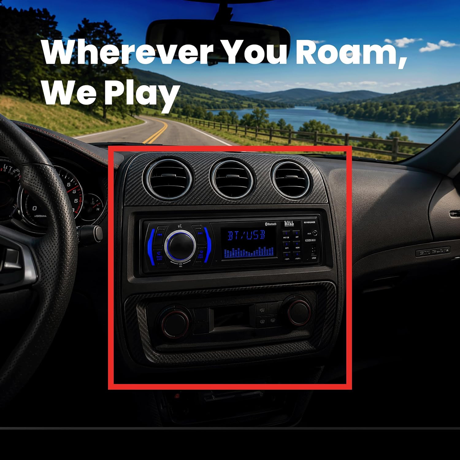 616UAB Car Stereo with Bluetooth – Single DIN, MP3, USB, Aux-In, AM/FM, No CD DV