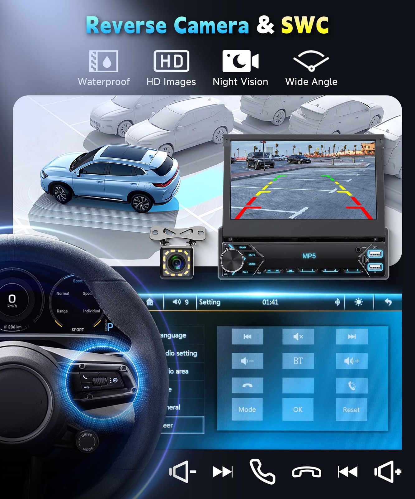 7 Inch Flip Out Touchscreen Car Stereo-Single DIN with Bluetooth 5.0, Mirror …
