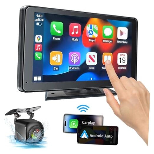 Portable Wireless with Apple CarPlay and Android Auto Screen for Car, 7″ HD