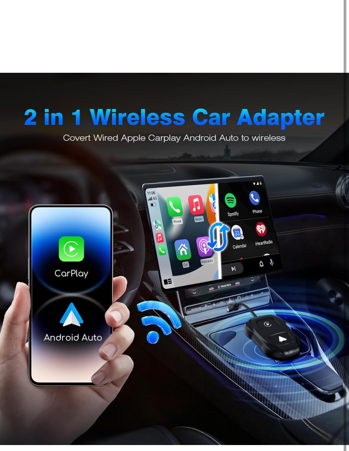 2-in-1 Wireless CarPlay Adapter & Android Auto 2024 Upgrade Dongle.