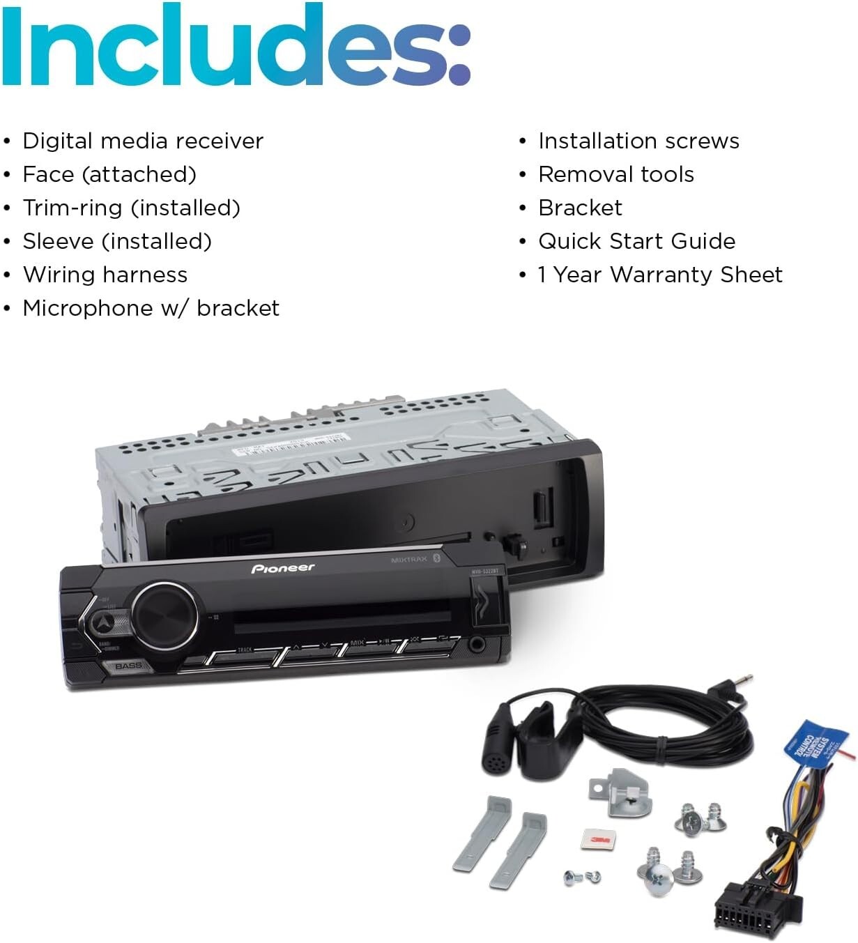 MVH-S322BT Bluetooth Media iPhone Android Pandora AM FM USB Aux 4-Ch 4v