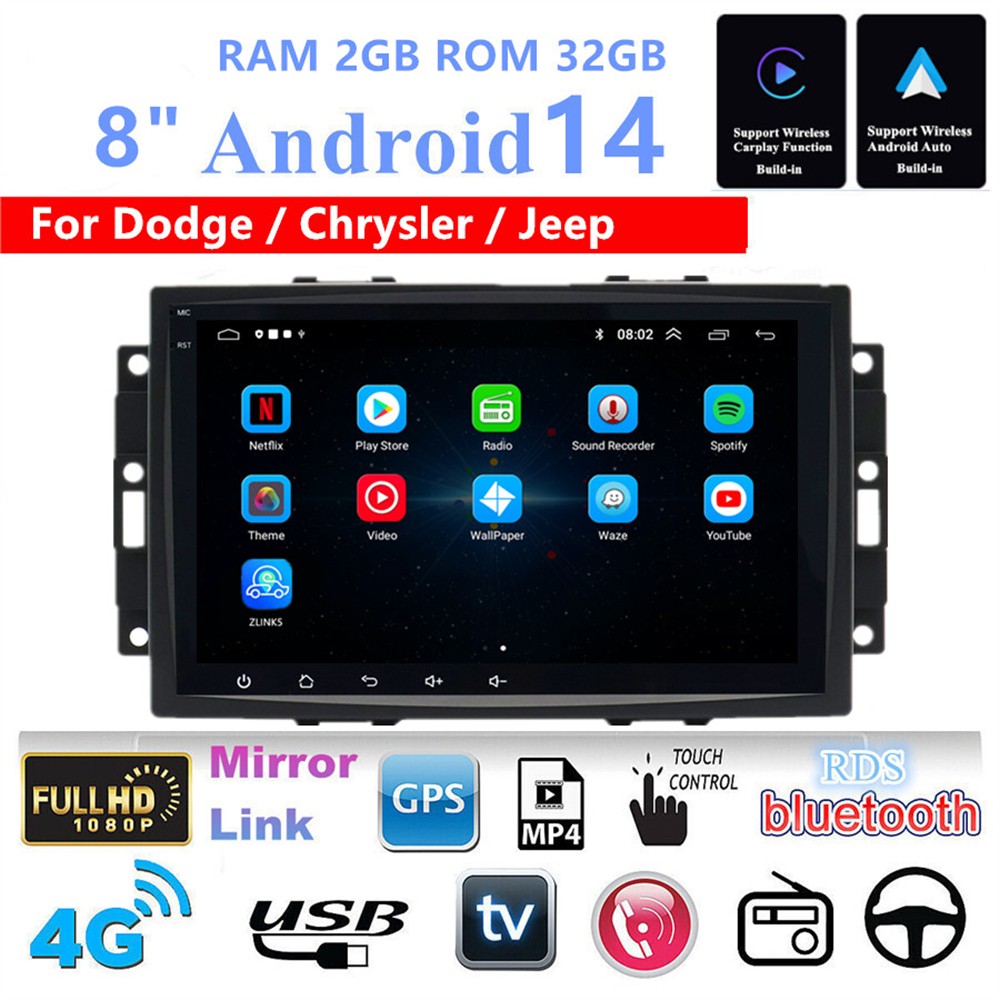 8in Android 14 Car Multimedia Player HD BT WIFI Fit For 2005-2007 Dodge Charger