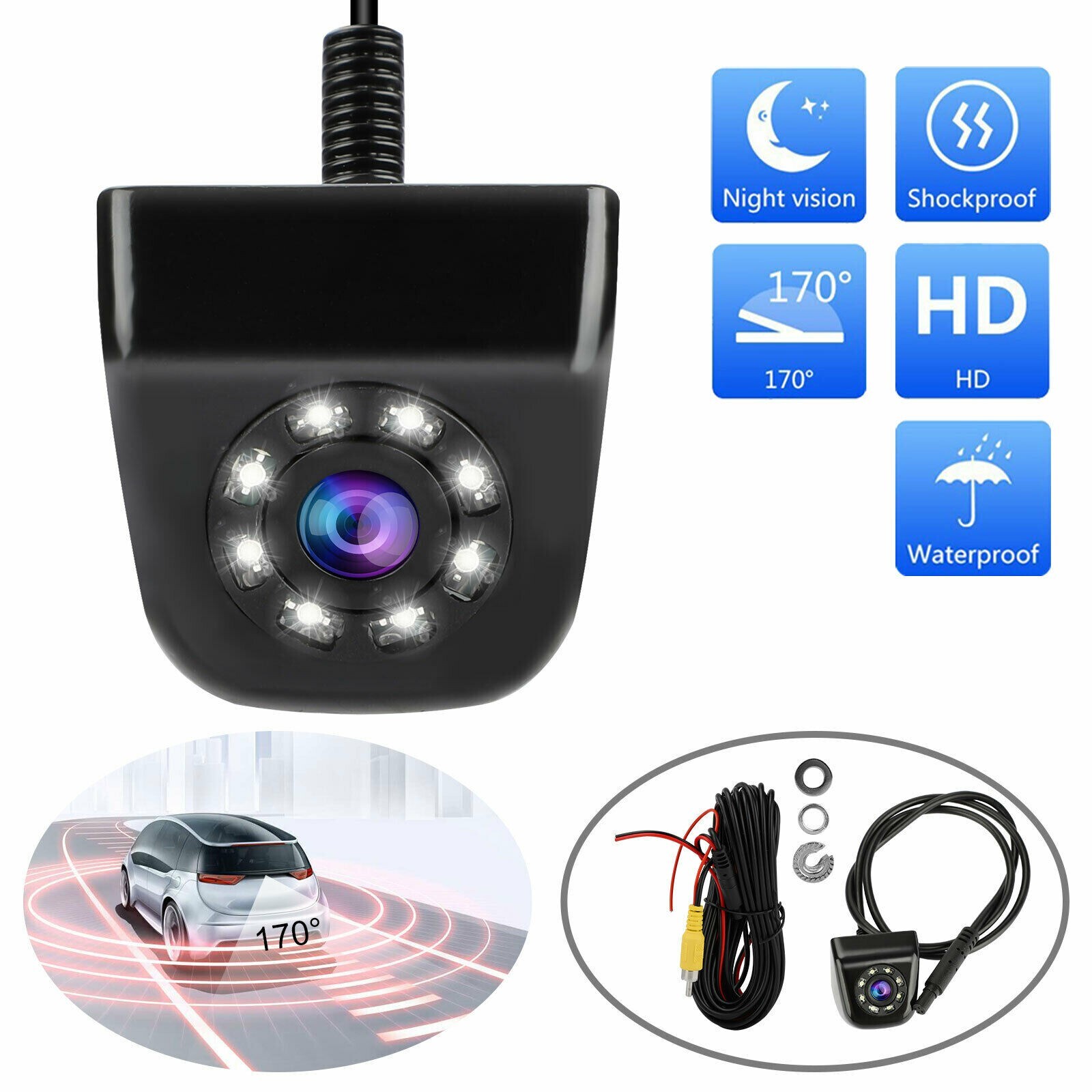 170° Car Rear View Reverse Camera Parking Backup HD Night Vision Waterproof LED