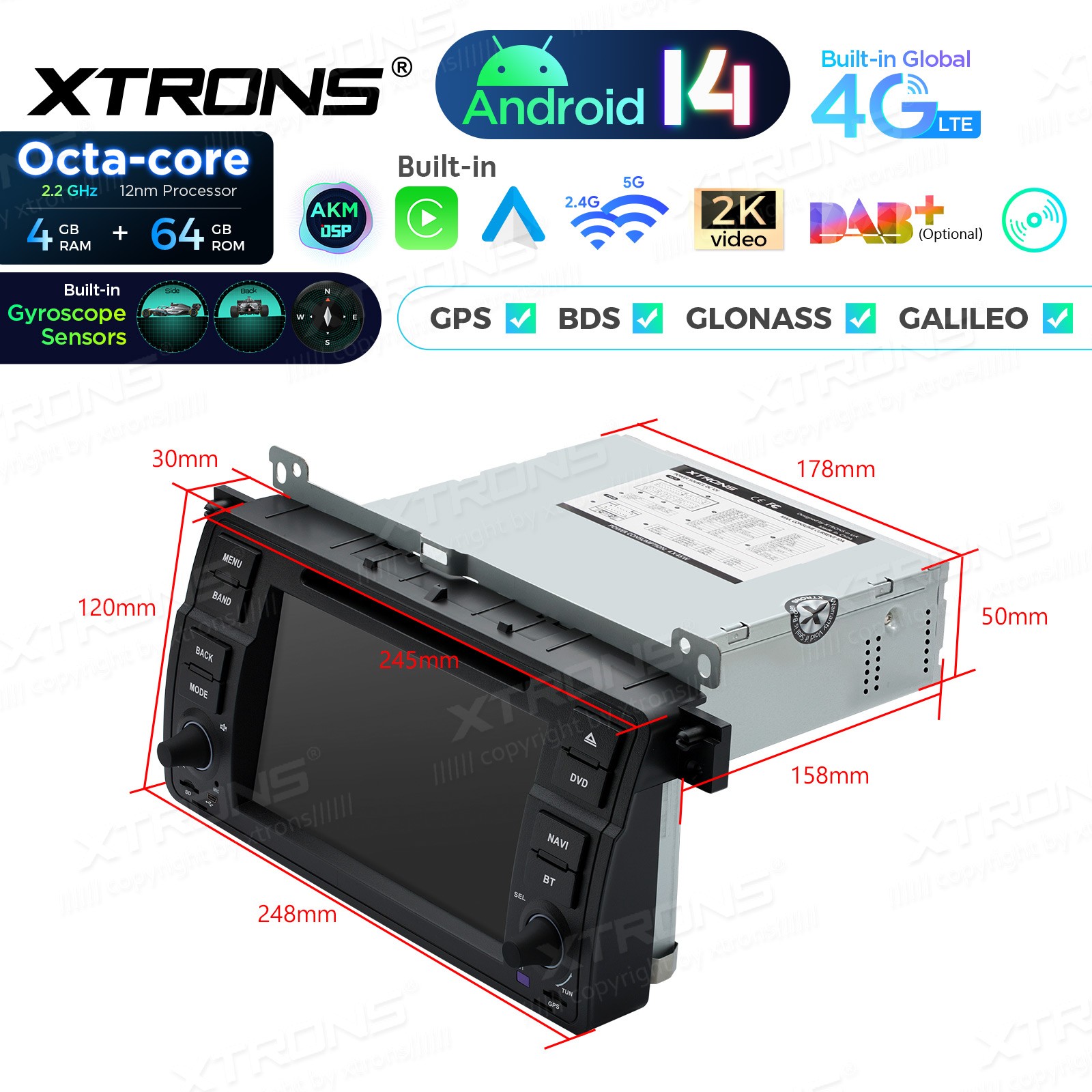 7″ Android 14 Car Stereo DVD 4G LTE Radio GPS 4+64GB AKM DSP For BMW E46 3er M3