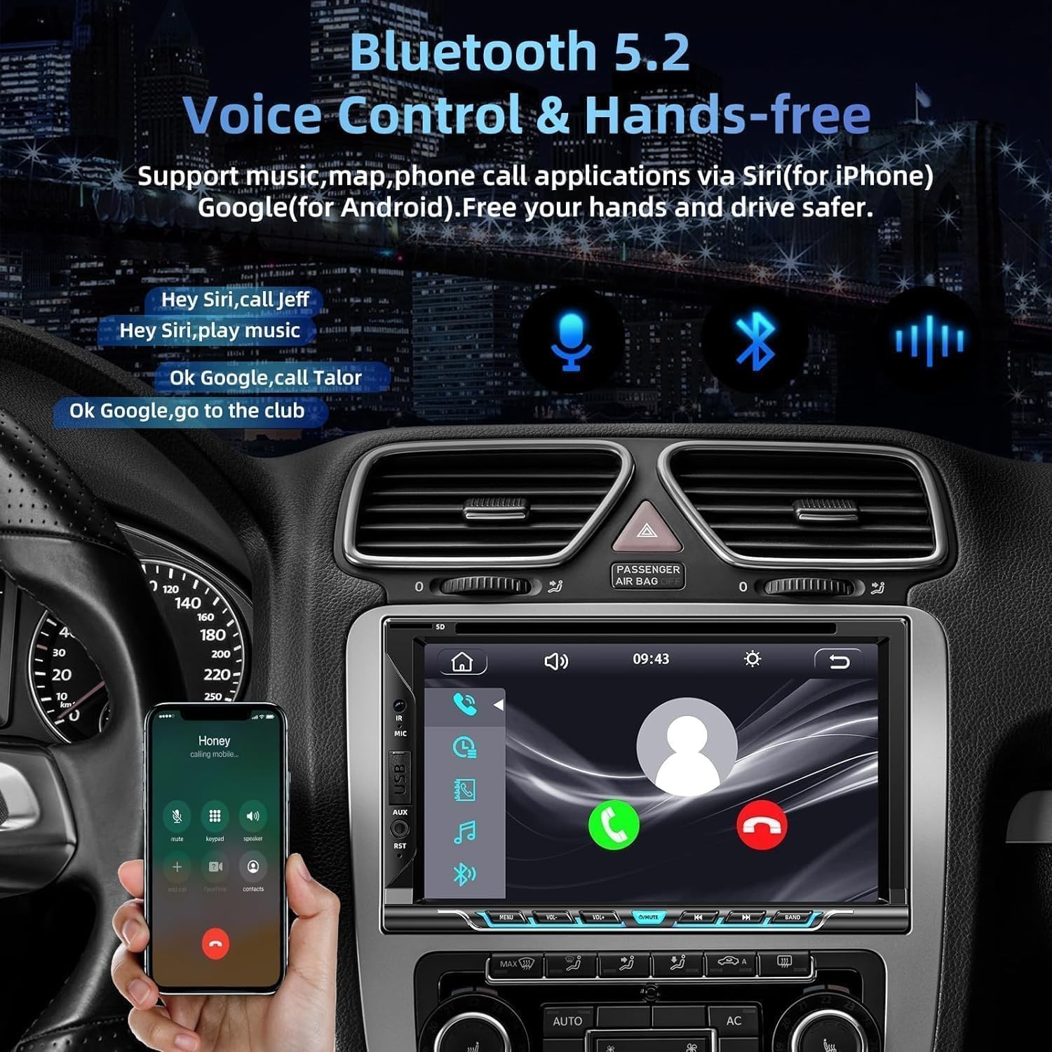 Double Din car Stereo with CD/DVD Player- CarPlay & Android Auto, Car Audio w…