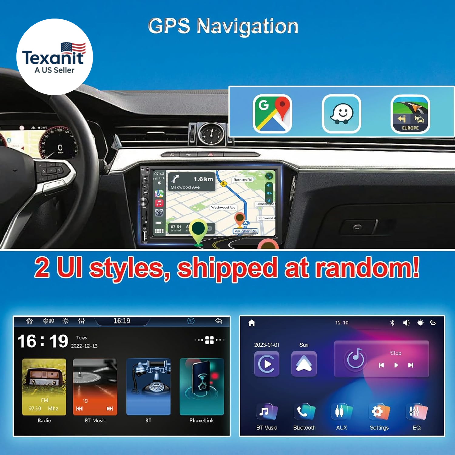 Wireless Double Din Car Stereo Works with Apple Carplay,7 Inch HD 1024 * 600 Tou