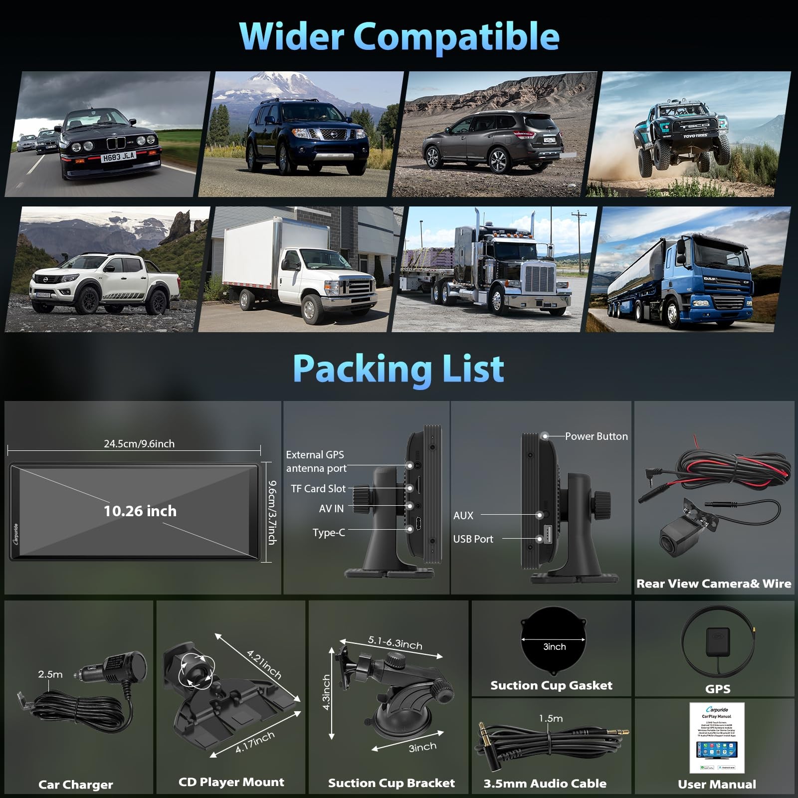 CARPURIDE Wireless CarPlay & Android Auto 4+64GB 8-Core, Online & Offline GPS…