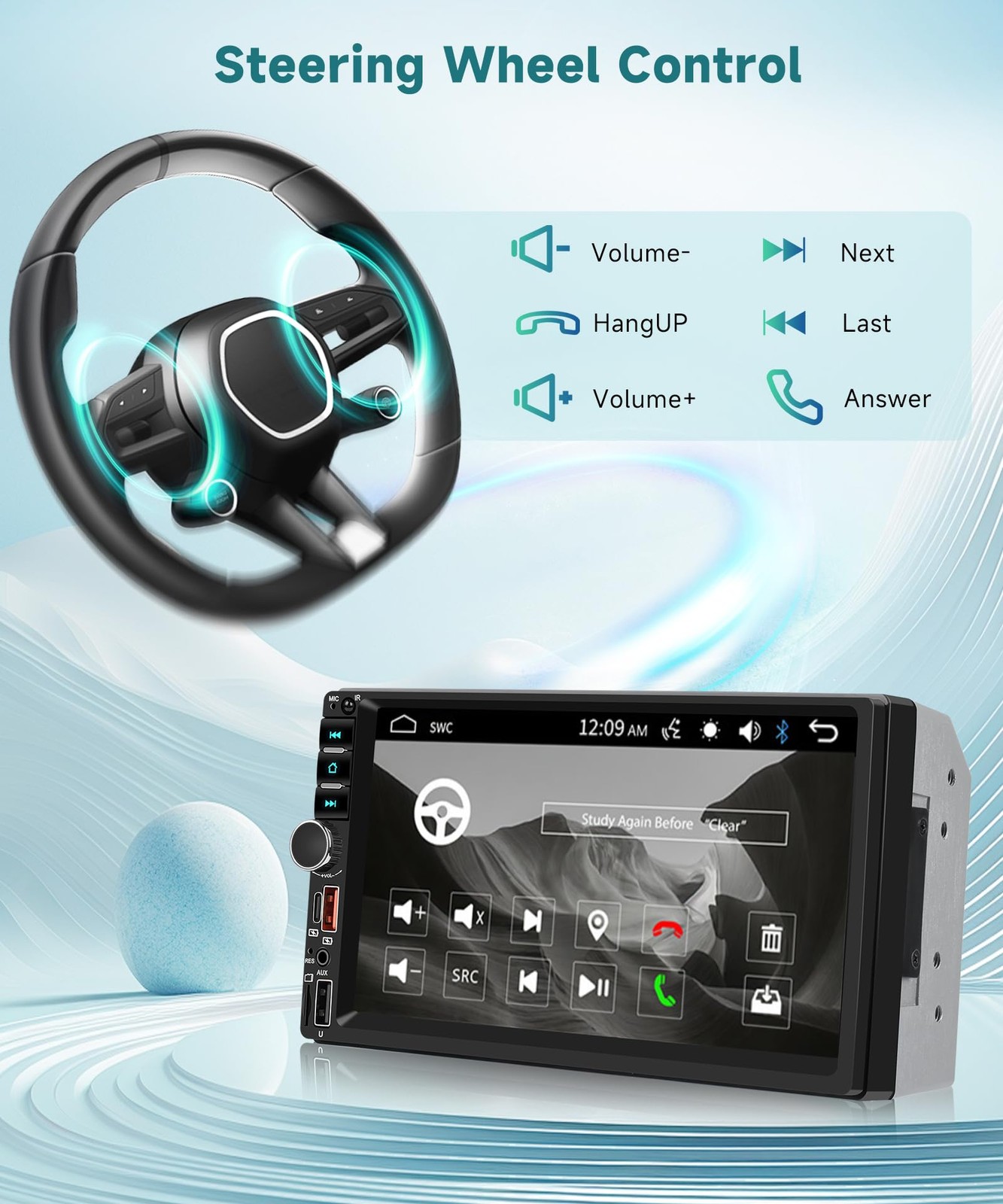 7 Inch Double Din Car Stereo, Touch Screen Bluetooth Radio Support Black