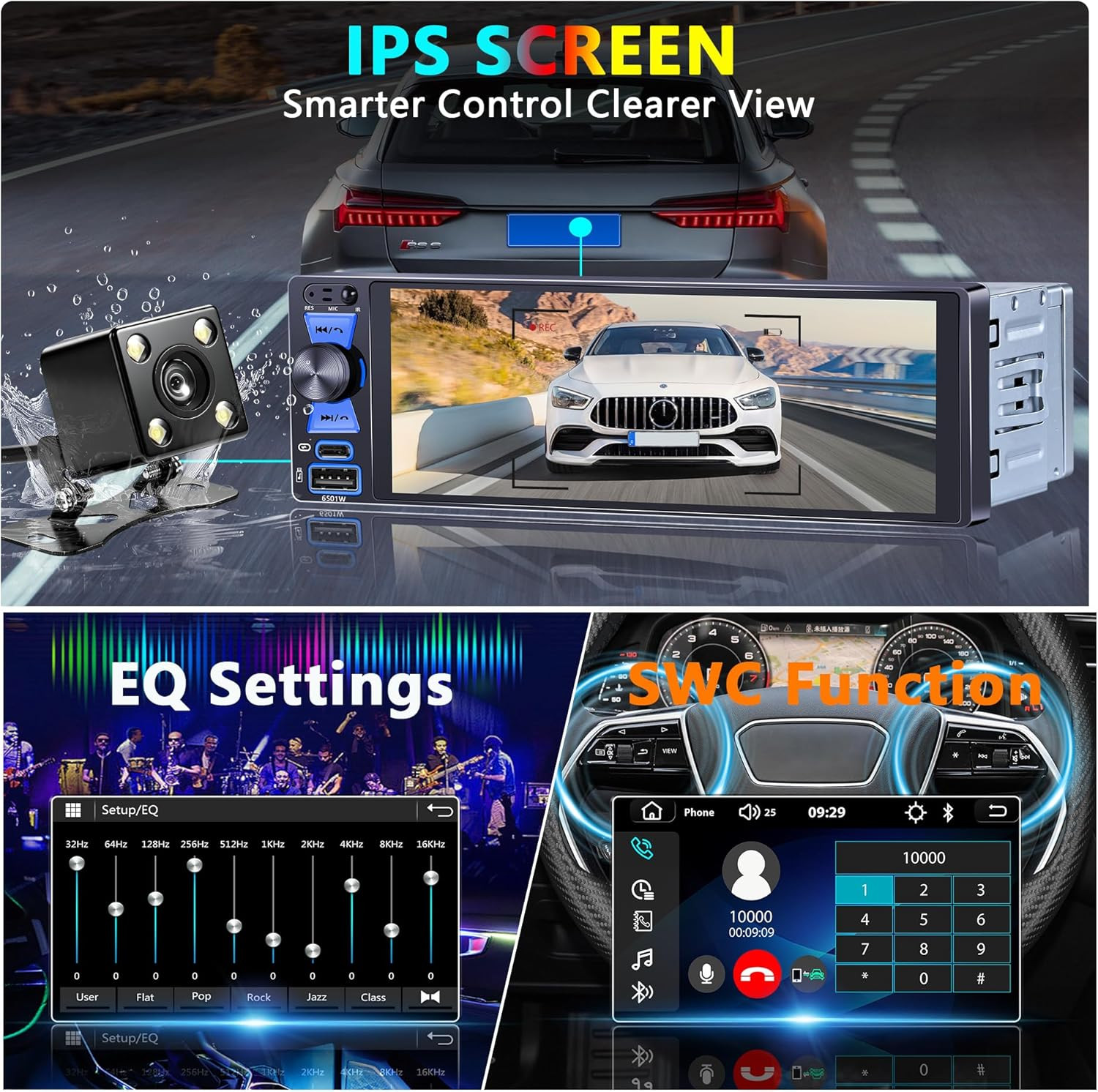Single Din Radio, 6.5 Inch Touchscreen Car Stereo with Bluetooth Wireless & Wire