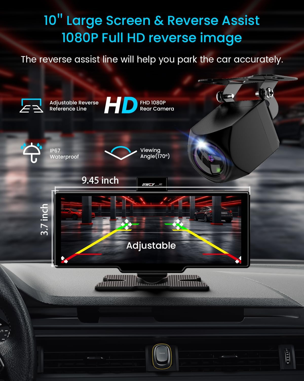 Portable Apple Carplay Screen, 10’’ Car Stereo Wireless Car Play & Android Auto