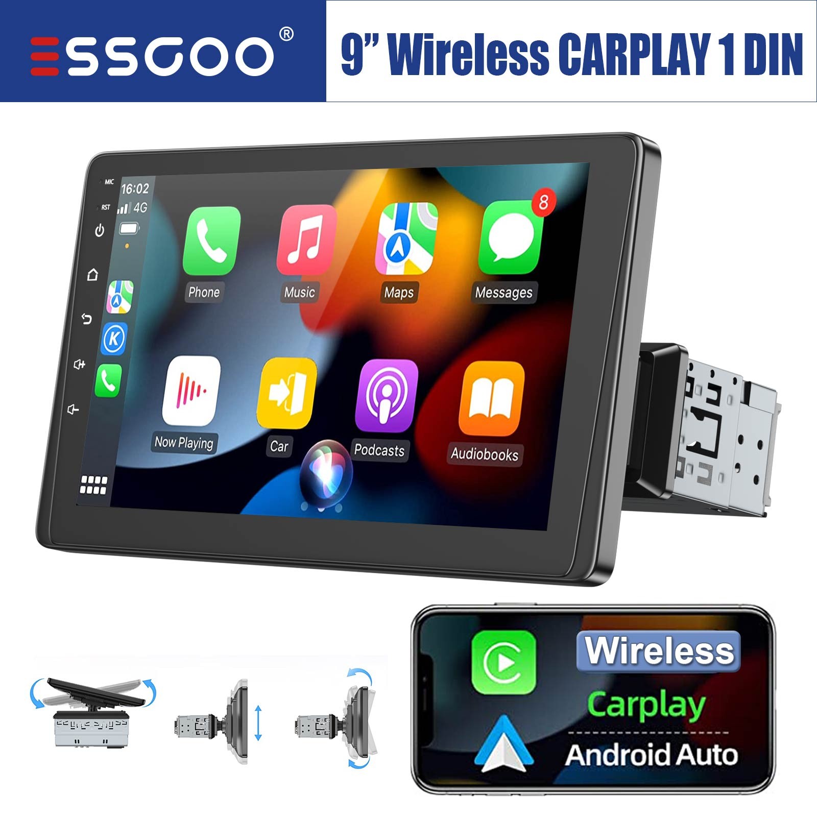 9″ Wireless Apple CarPlay Car Stereo Radio Android Auto Touch Screen Single DIN