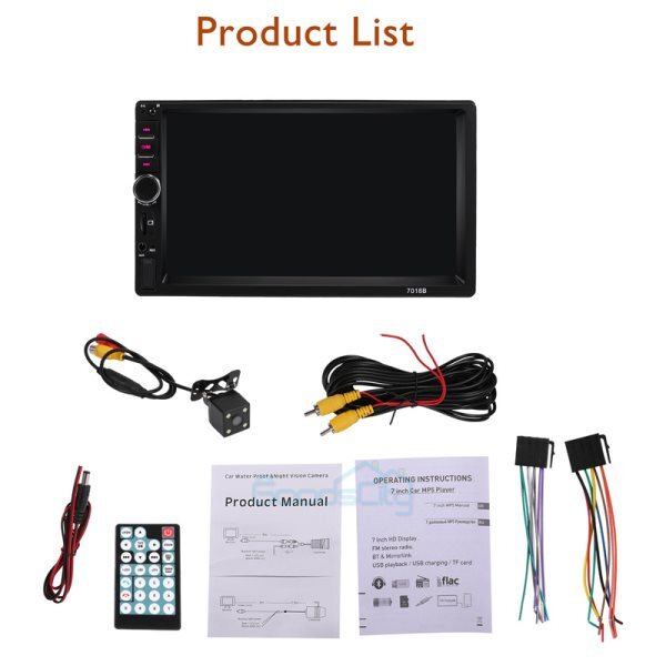 7″ Double 2 DIN Car MP5 Player Bluetooth Touch Screen Stereo Radio With Camera