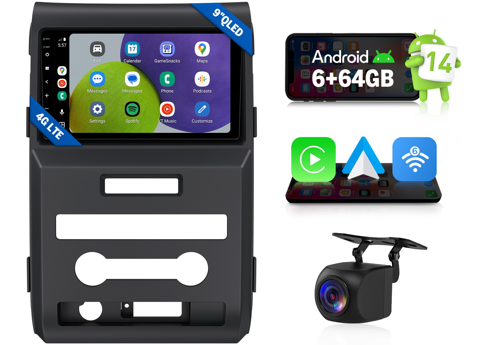 Eonon FDF1X7S For 09-14 Ford F150 9″ QLED Android 14 Car Radio CarPlay 6+64G DSP