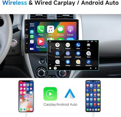10.4″ Single Din Radio Car Stereo with Wireless CarPlay & Android 10.4 Inch