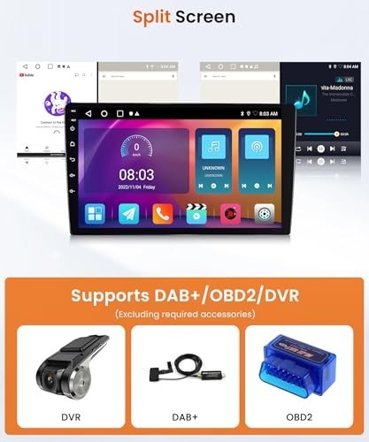 9″ Double Din Car Stereo, 2G+64G Android Auto & Wireless Carplay, GPS, Bluetooth