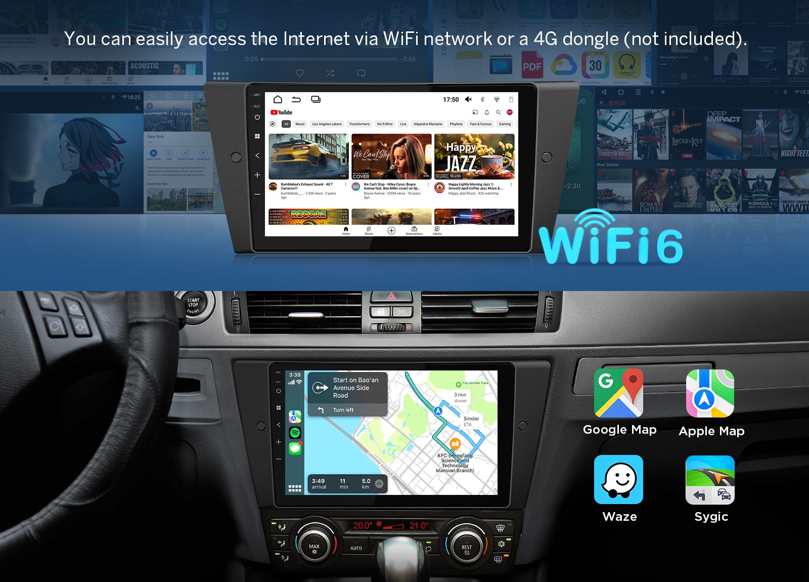 Eonon E90X7A 9″ Android 14 CarPlay for BMW 328i 335i E90 Car Stereo Touchscreen