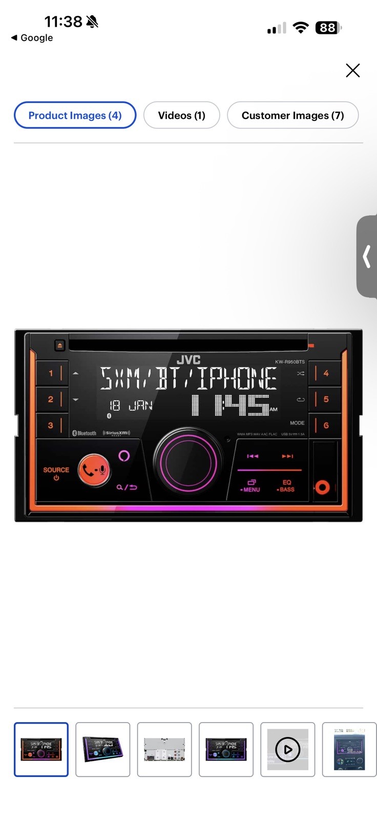 JVC KW-R950BTS 2-DIN In-Dash CD MP3 Bluetooth Receiver w/ Built-in Amazon Alexa