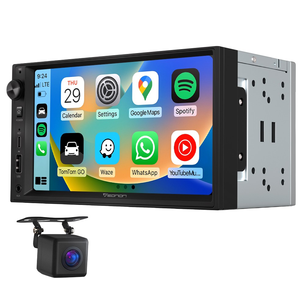 CAM+Android Auto CarPlay Double DIN 7″ QLED Touch Car Stereo Radio Head Unit DSP