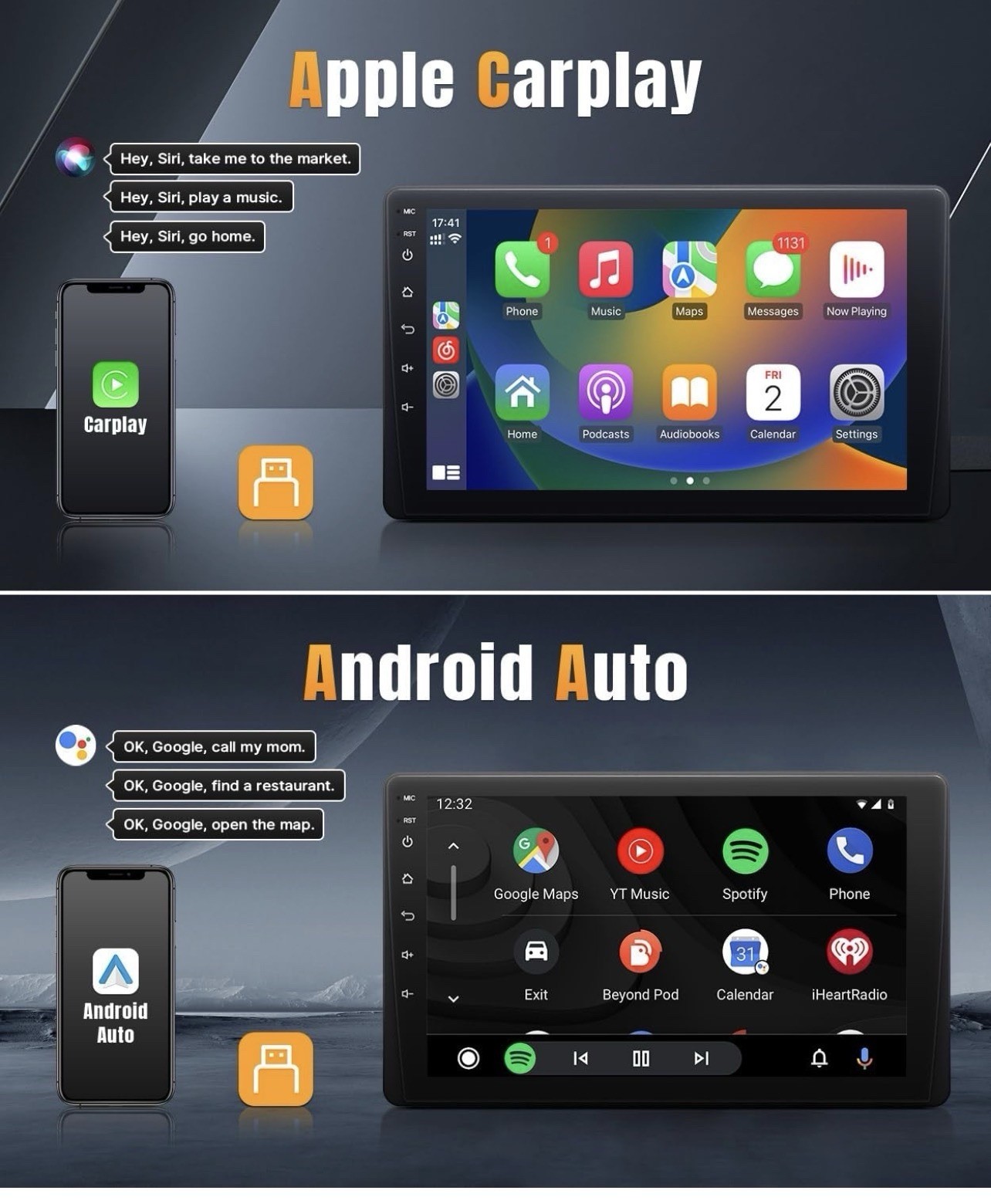 Naifay 9 Inch Car Stereo Single Din Radio Apple CarPlay & Android Auto Touchscre