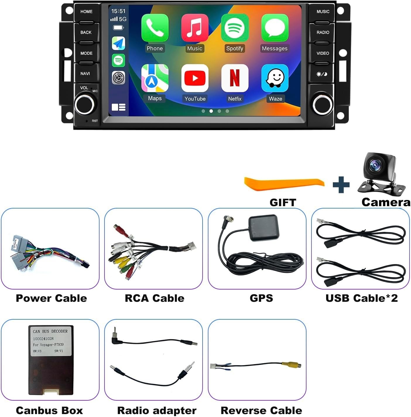 7″ 32G Android Auto Carplay for 2007-2020 Jeep Wrangler Dodge RAM Chrysler 300