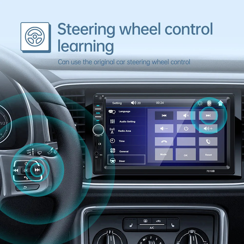 7″ Car Stereo MP5 Player Bluetooth Touch Screen 2DIN FM Radio Mirror Link Type-C