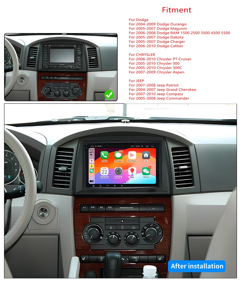 8in Android 14 Car Multimedia Player HD BT WIFI Fit For 2005-2007 Dodge Charger