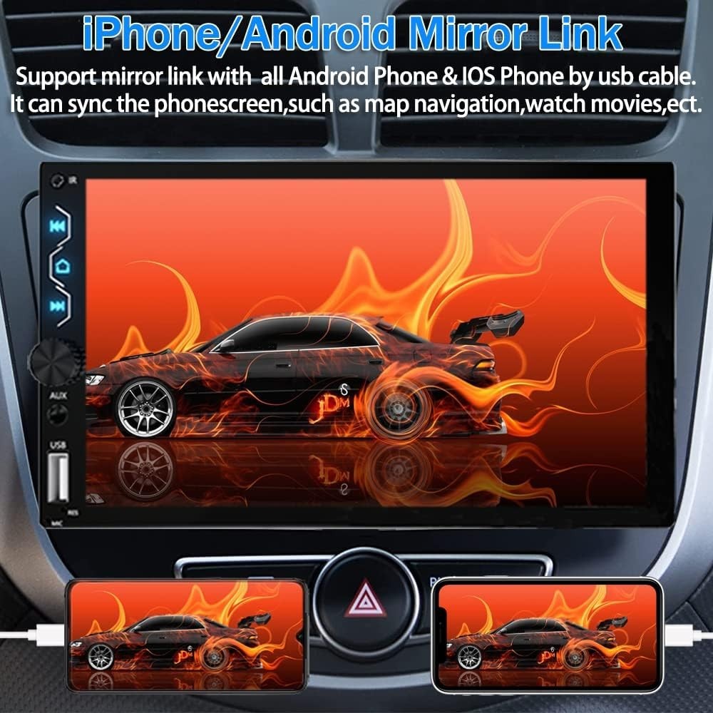 Advanced Double Din Car Audio Receiver – 7 Inch HD, Bluetooth, & Mirror Link