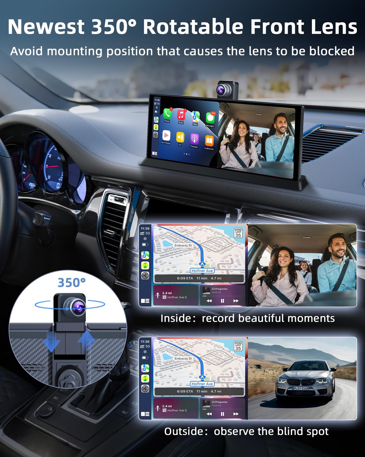 11.26” 4K Carplay Screen for Car Max 2026 with 350° Rotatable Lens Wireless …