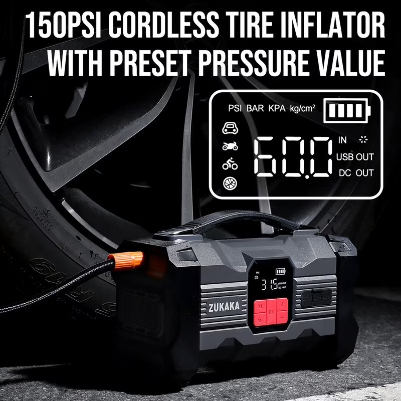 Car Jump Starter 6000A 150 PSI Air Compressor 12V Battery Booster Charger