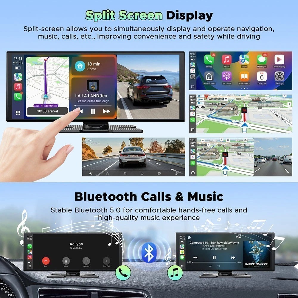 11.26″ Car Stereo Radio 2.5K Dash Cam For Apple Carplay&Android Auto + Rear Cam
