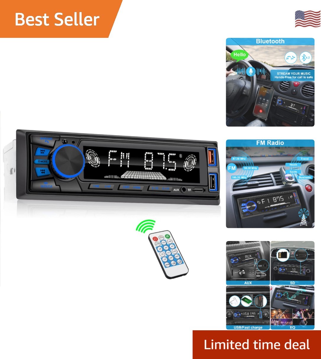 Car Audio System with Bluetooth and Dual USB for Quick Charge – 50W Power Output