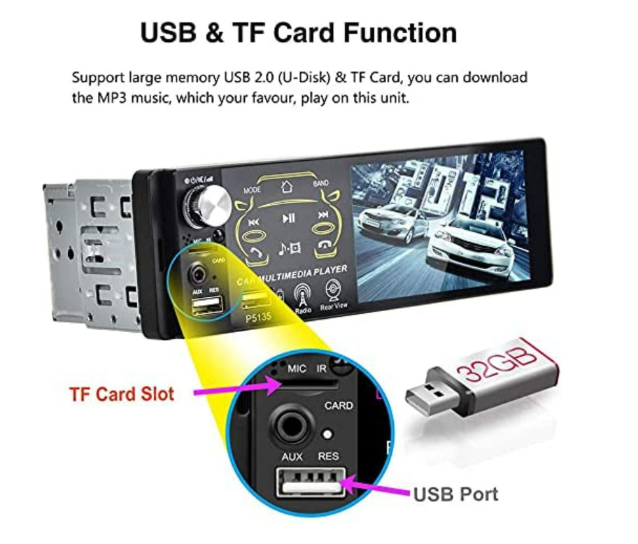Estereo De Pantalla con Bluetooth Para Coche Carro Auto MP5 Player USB/SD/AUX/FM