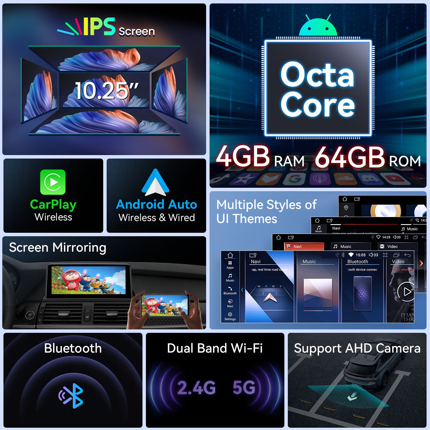 10.25″ Android 12 Car GPS Radio Stereo Navi 64G BT for BMW X5 X6 E70 E71 CIC CCC
