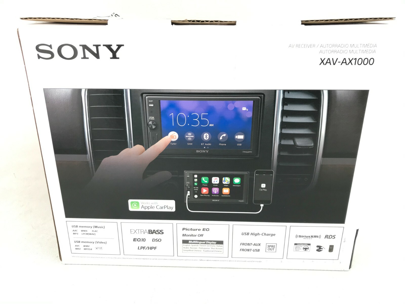 Sony XAV-AX1000 Bluetooth Multimedia Apple CarPlay iPhone AM FM XM USB Aux 6.2″