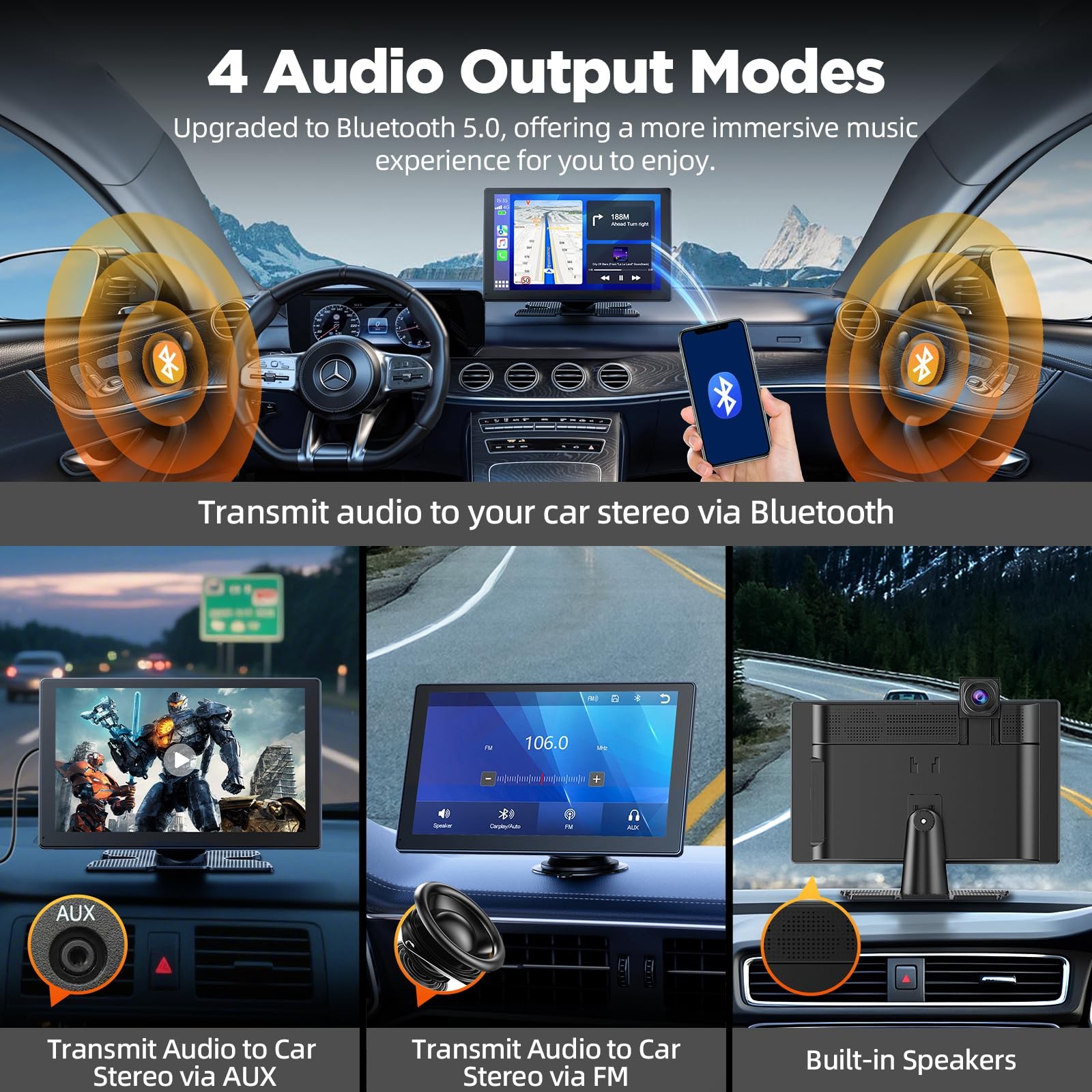 9″ Wireless Carplay Screen for Car with 2.5K + 1080P Dash cam and Backup Appl…