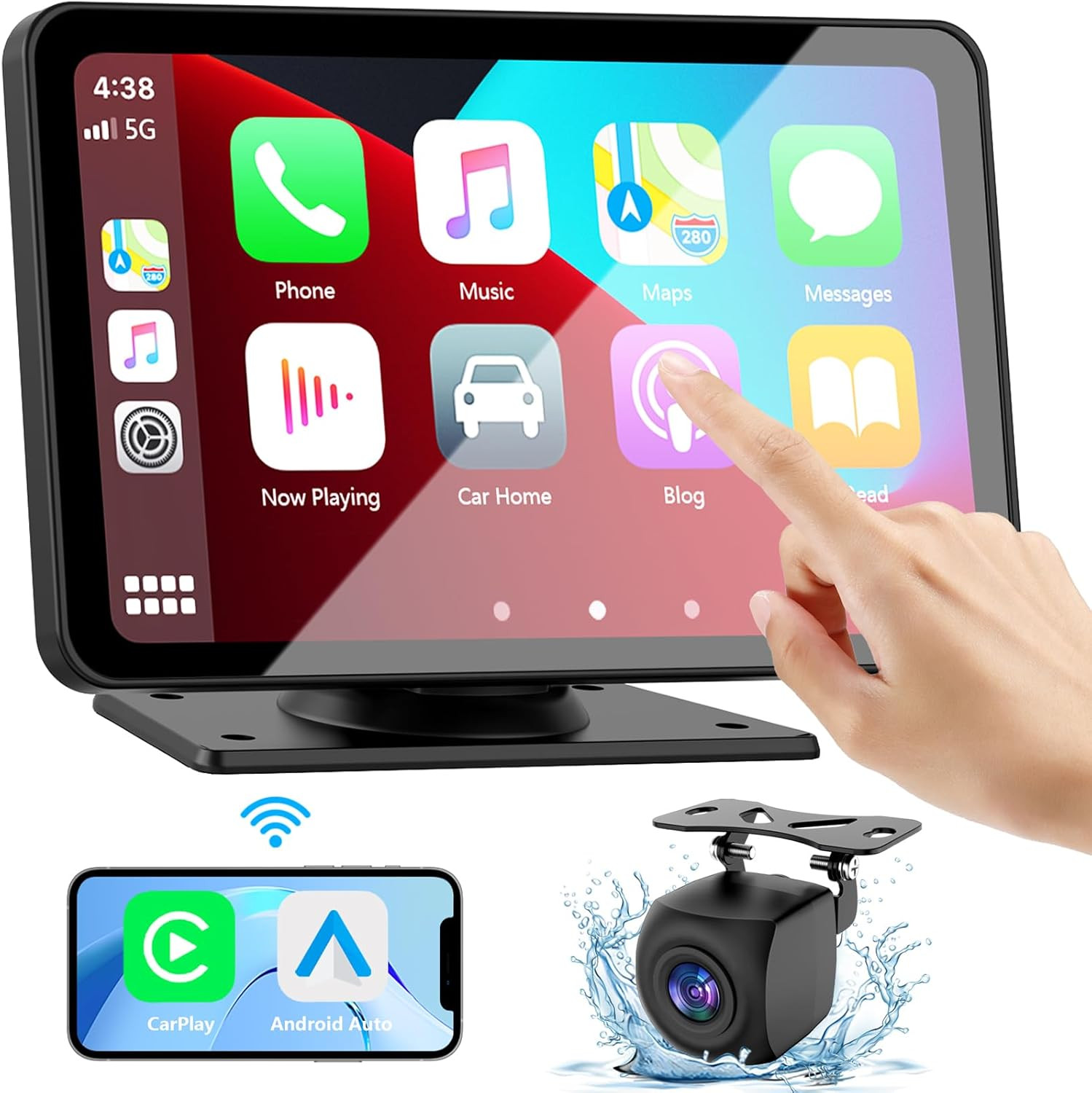 Carplay Screen For Car 7″ HD Wireless Portable Car Play Touchscreen Stereo Black