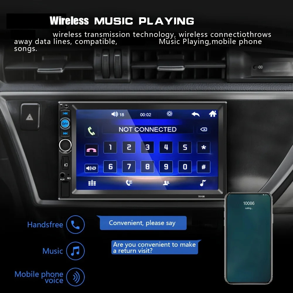 7″ Double 2 DIN Car MP5 Player Bluetooth Touch Screen FM Stereo Radio + Camera;