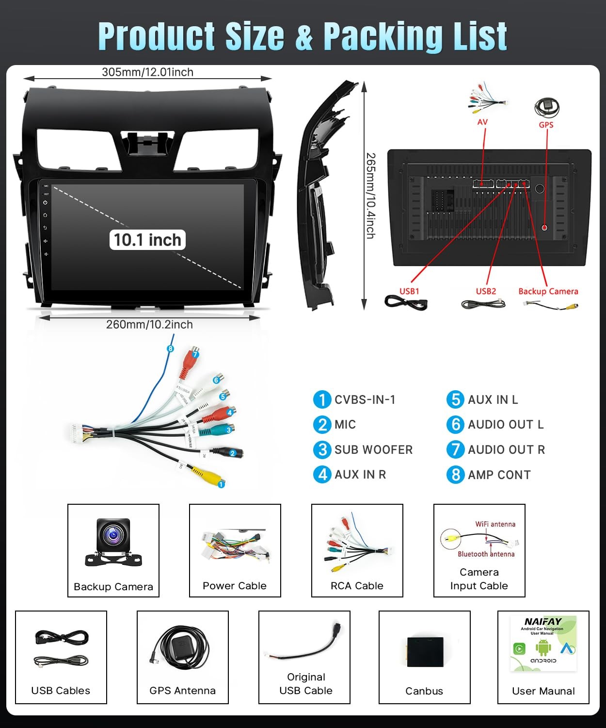 10.1″ Android Car Radio with Wireless CarPlay for 2013-2015 Nissan Altima